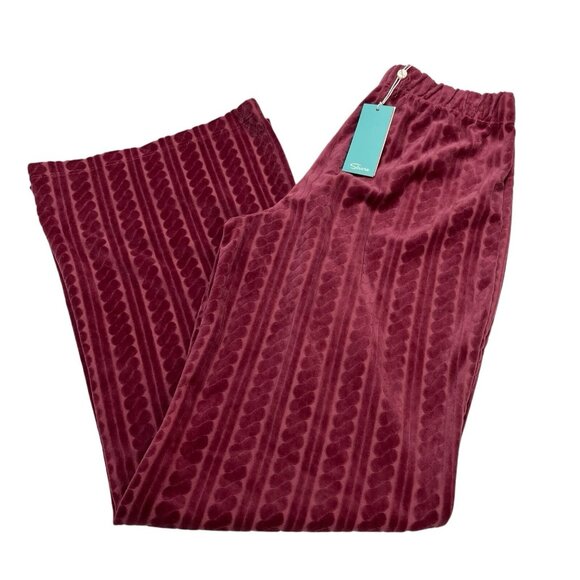 Shore Velour Pants Womens M Crushed Berry Cable Knit Wide Leg Boho Hippie 70s - Picture 1 of 12